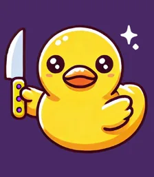 Cartoon rubber duck holding a knife